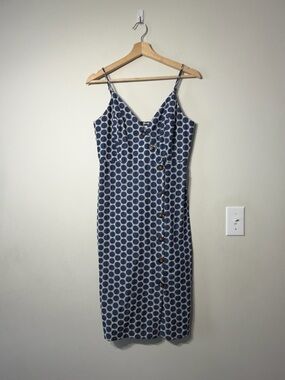 Anthropologie Waverly Grey Morin Dress Women S Blue White Polka Dot Button Front
